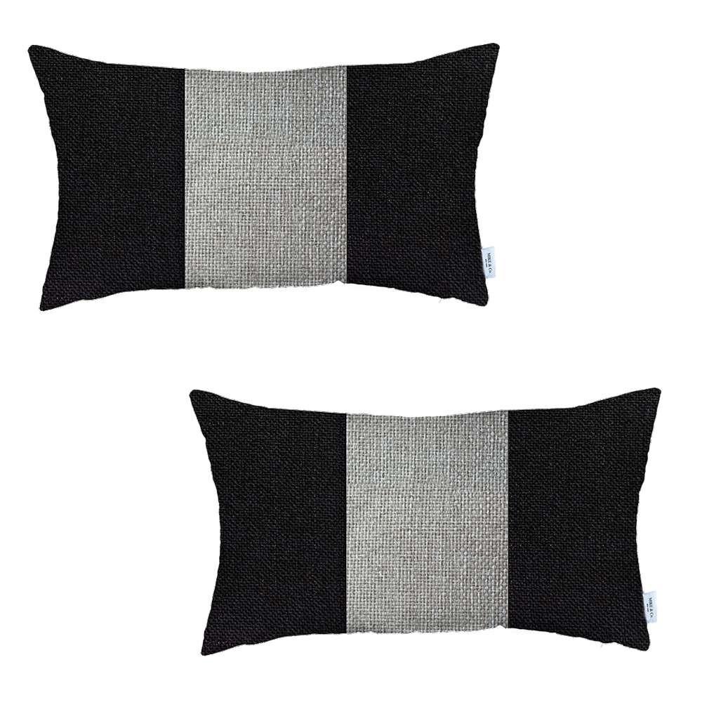 Set of 2 Black and White Lumbar Pillow Covers Multi. Picture 2