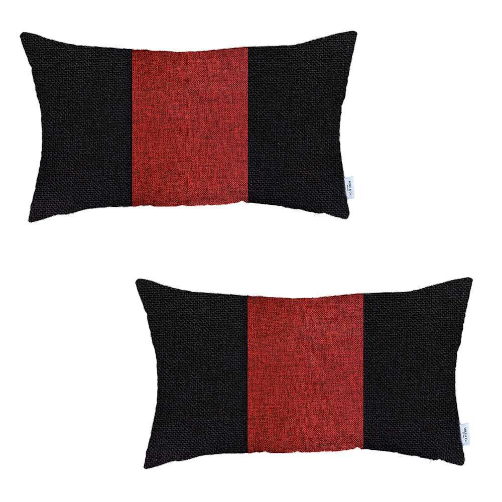 Set of 2 Black and Red Lumbar Pillow Covers Multi. Picture 2