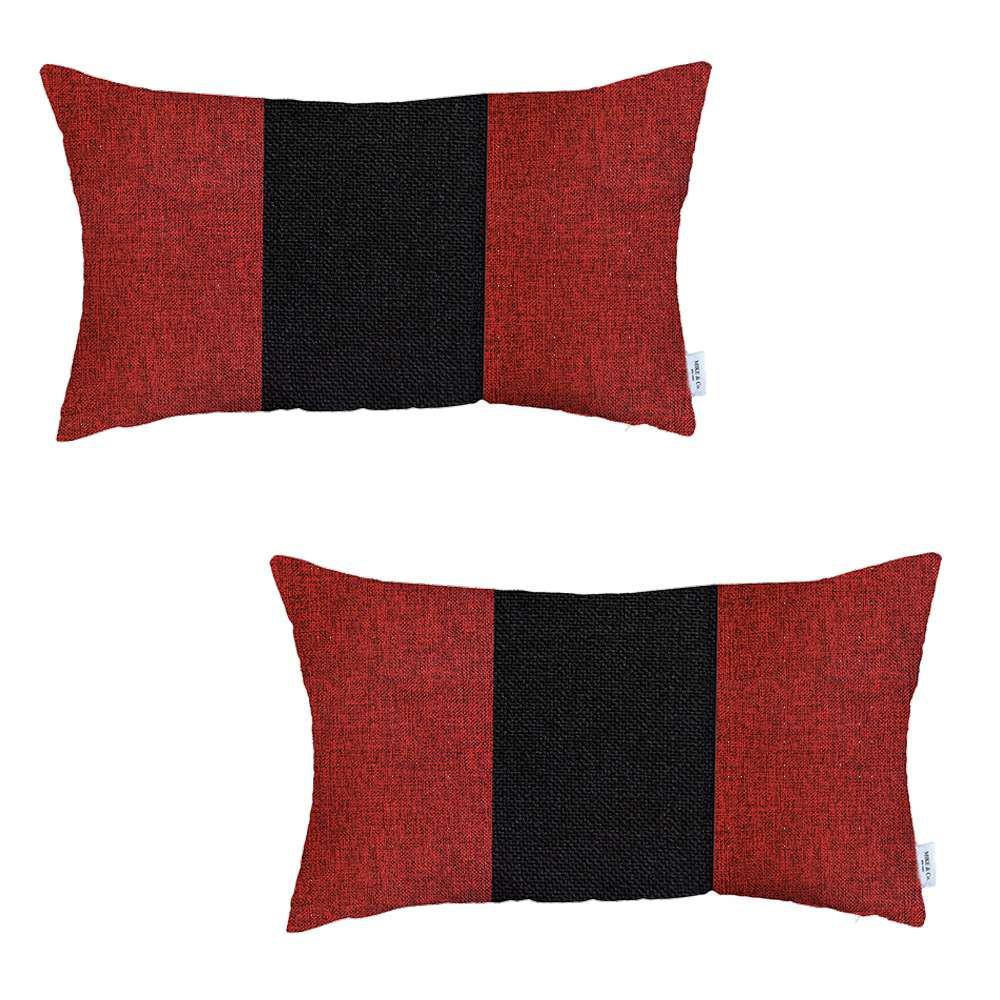 Set of 2 Red and Black Lumbar Pillow Covers Multi. Picture 2