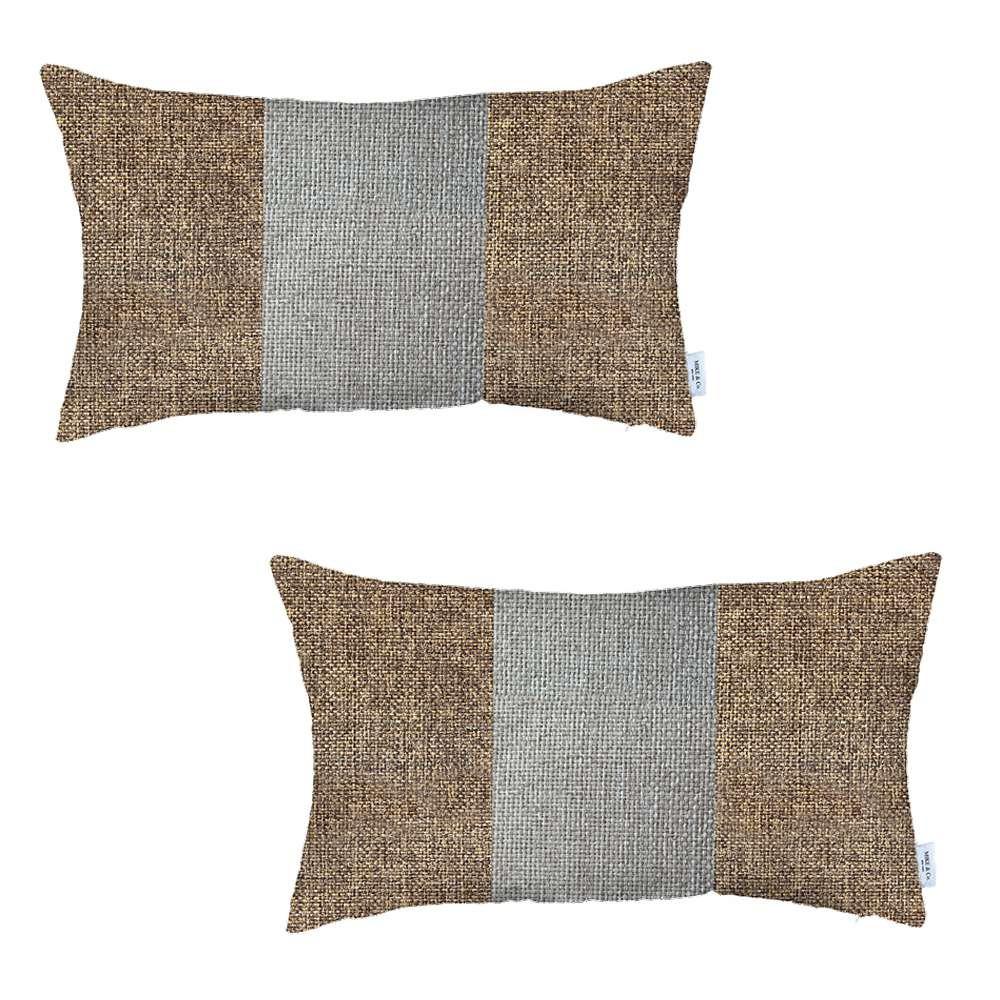 Set of 2 Brown and White Lumbar Pillow Covers Multi. Picture 2