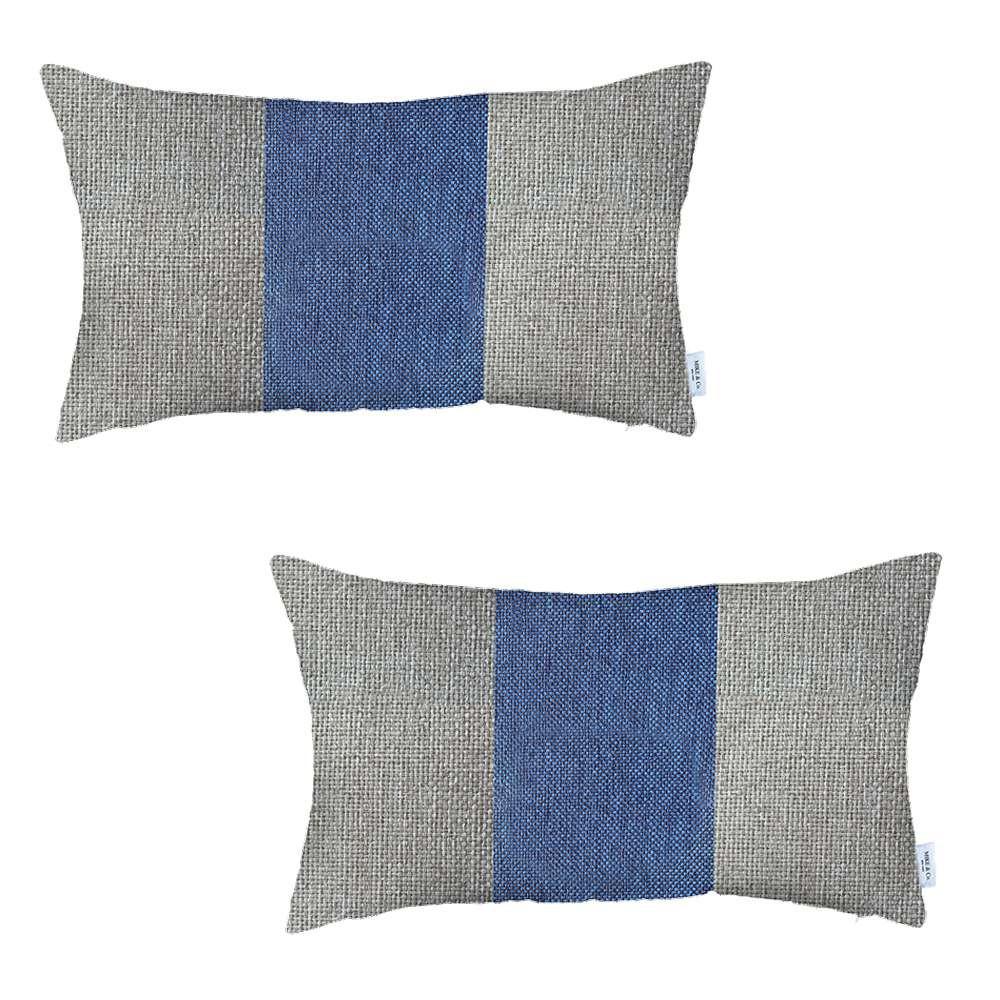 Set of 2 Ivory and Blue Lumbar Pillow Covers Multi. Picture 2