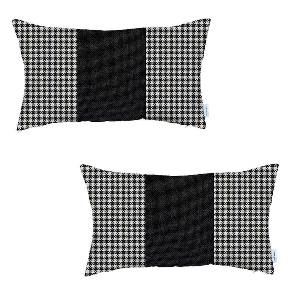 Set of 2 Black Houndstooth Lumbar Pillow Covers Multi. Picture 2