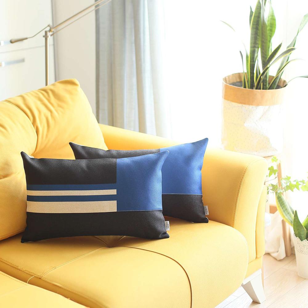 Set of 2 Blue Geometric Lumbar Pillow Covers Multi. Picture 1