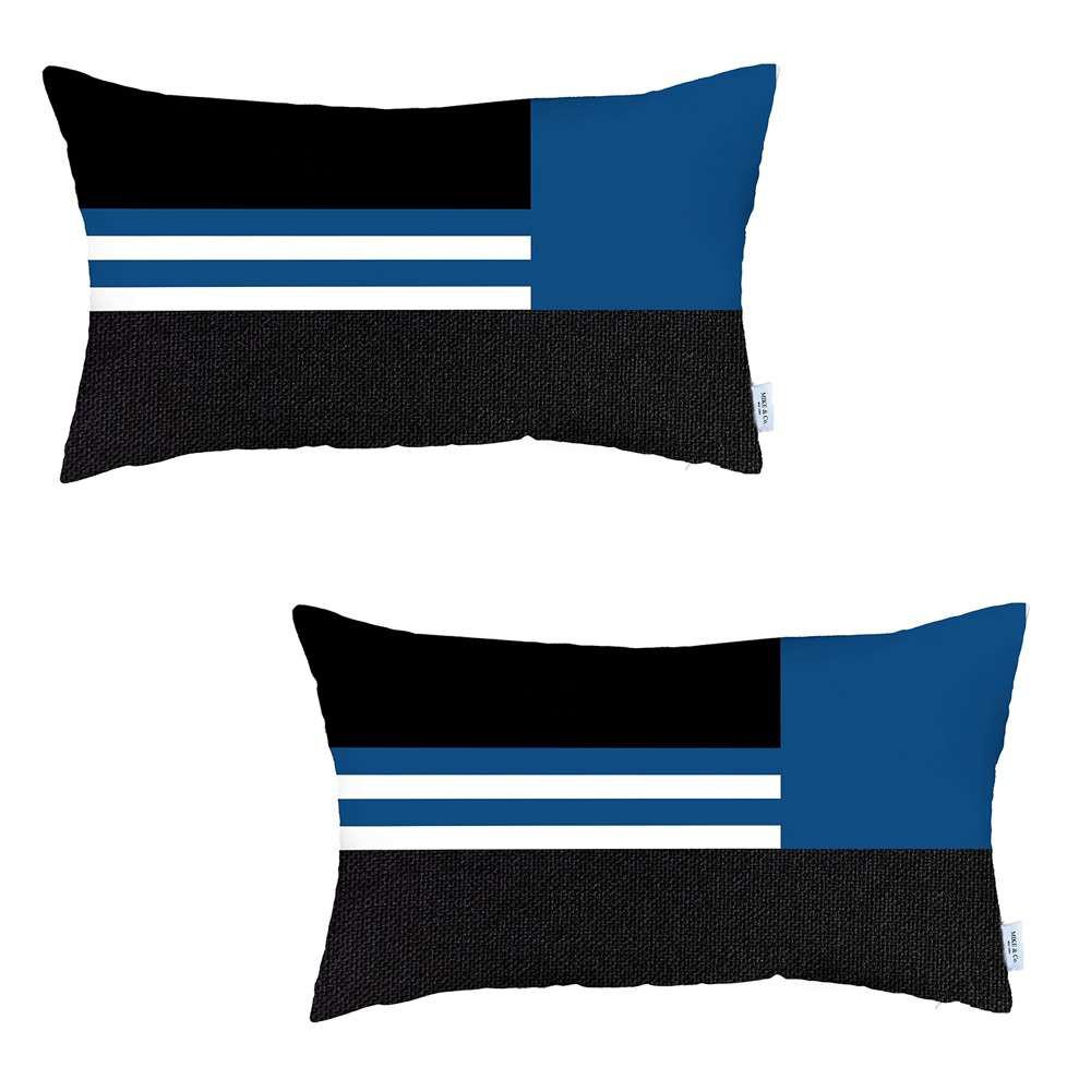 Set of 2 Blue Geometric Lumbar Pillow Covers Multi. Picture 2