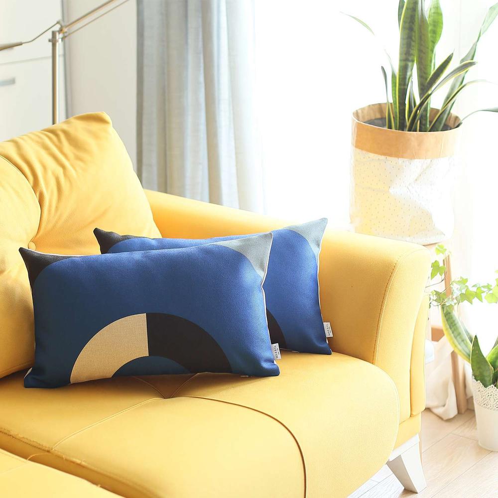 Set of 2 Blue Modern Lumbar Pillow Covers Multi. Picture 1
