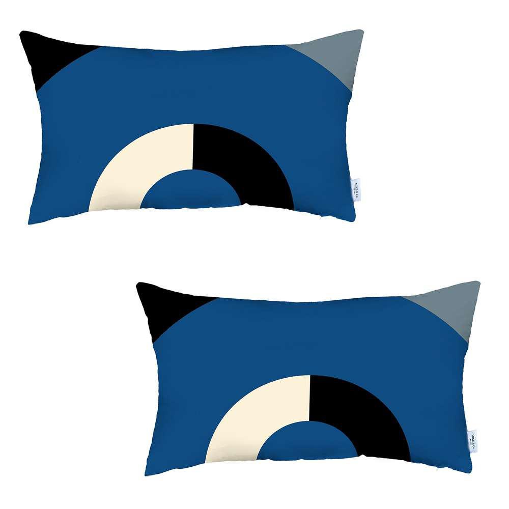 Set of 2 Blue Modern Lumbar Pillow Covers Multi. Picture 2