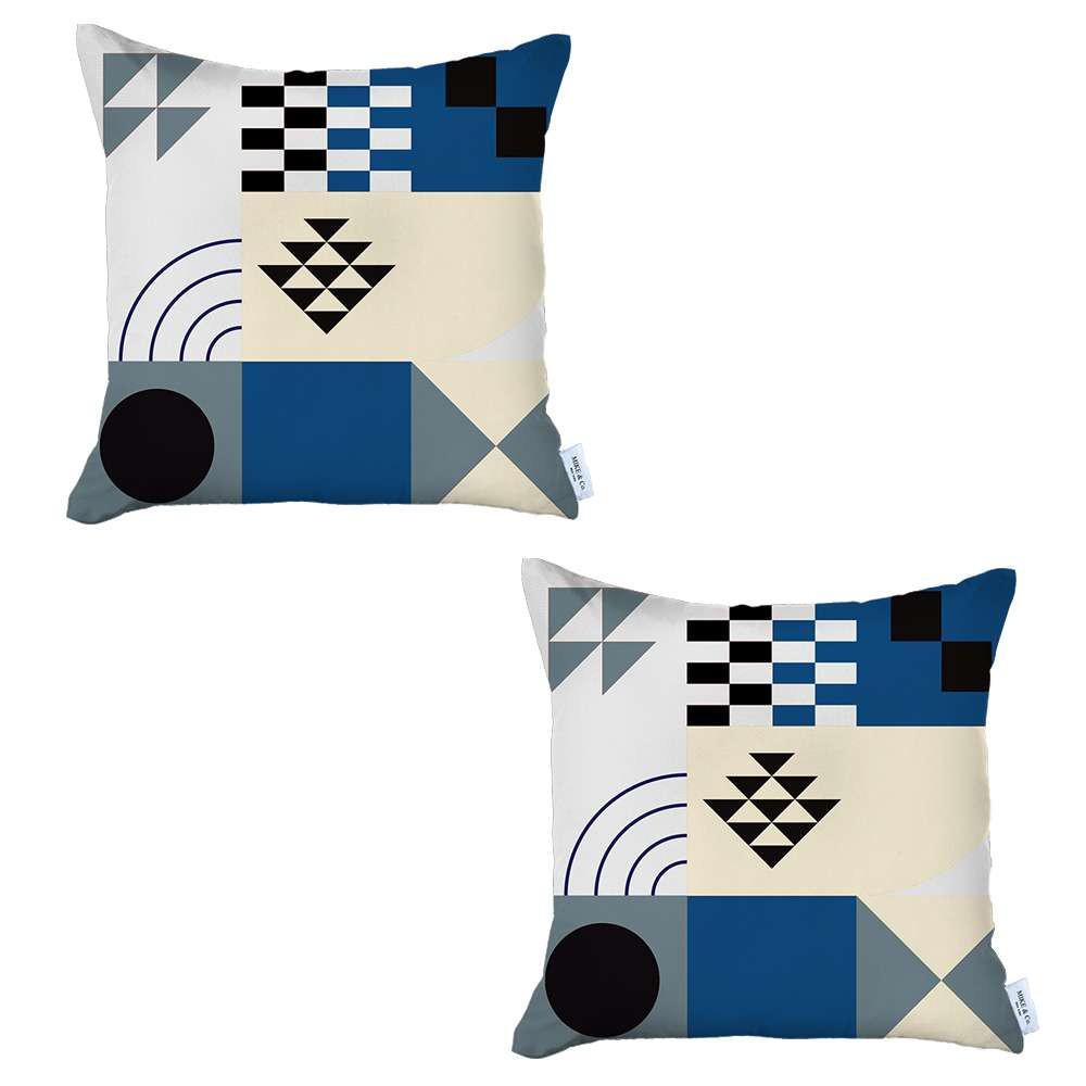 Set of 2 Blue and Ivory Printed Pillow Covers-Multi. Picture 2