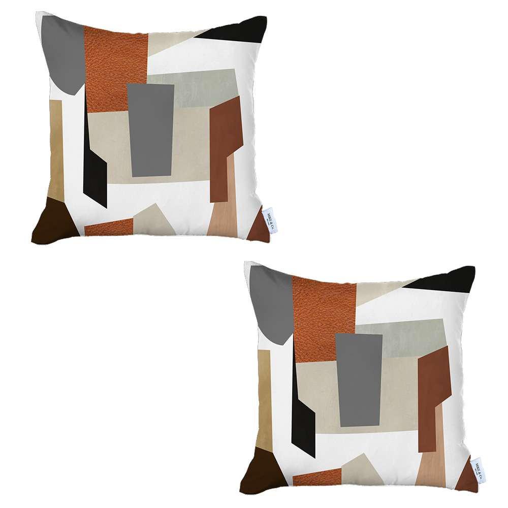 Set of 2 Ivory and Orange Geometric Pillow Covers Multi. Picture 2