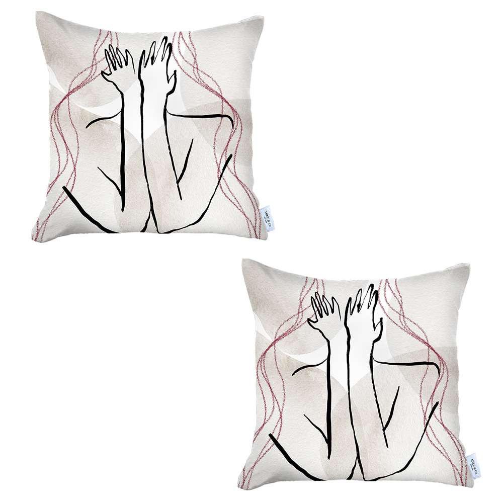 Set of 2 White Boho Chic Printed Pillow Covers Multi. Picture 2