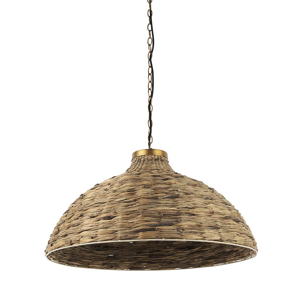 Brown Wicker Domed Hanging Pendant Light Brown. Picture 1