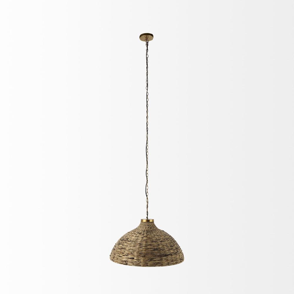 Brown Wicker Domed Hanging Pendant Light Brown. Picture 2