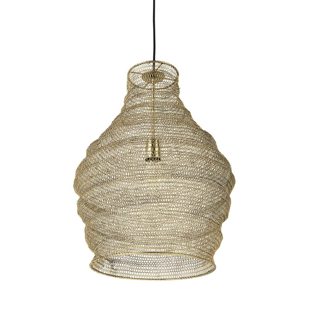 Gold Metal Wire Mesh Hanging Pendant Light Gold. Picture 1
