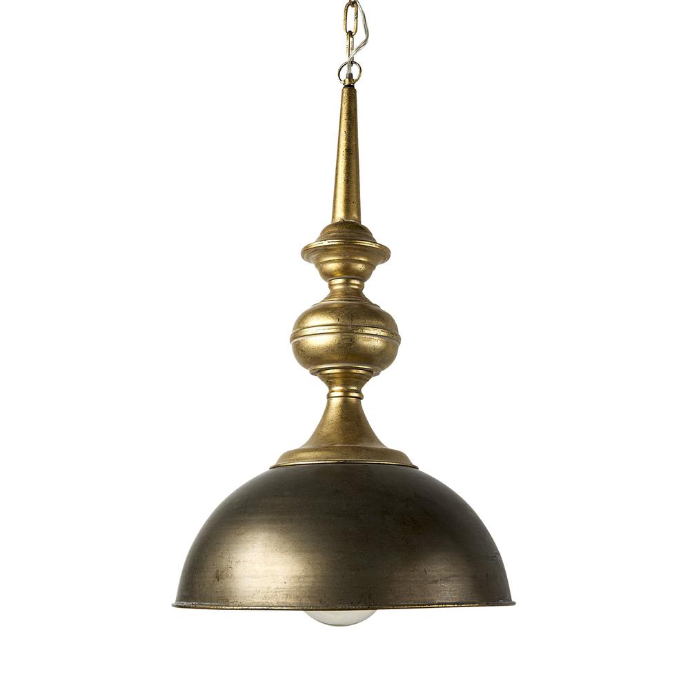 Gold Toned Metal Dome Hanging Pendant Light Bronze. Picture 1