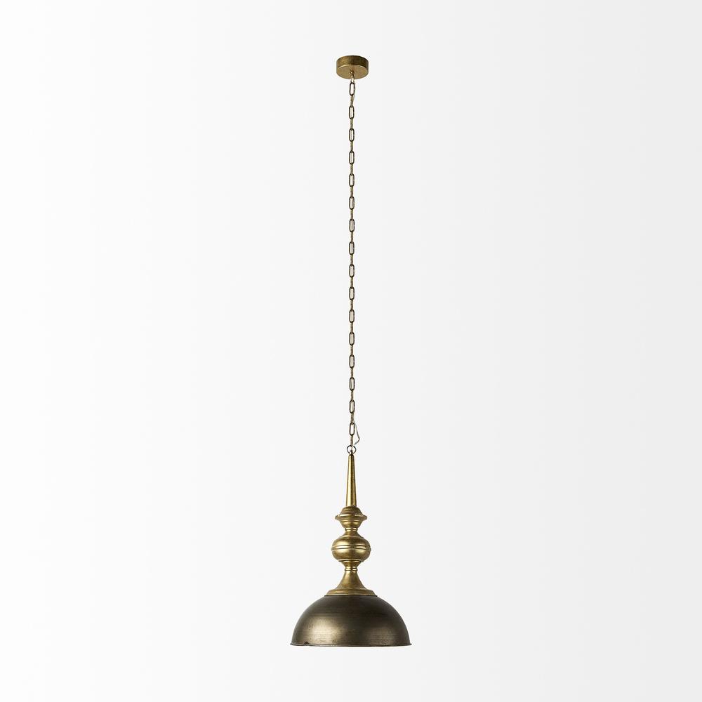 Gold Toned Metal Dome Hanging Pendant Light Bronze. Picture 2