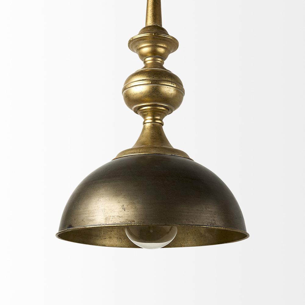 Gold Toned Metal Dome Hanging Pendant Light Bronze. Picture 5