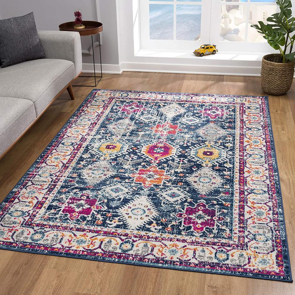 2’ x 5’ Navy Traditional Decorative Area Rug Navy. Picture 3