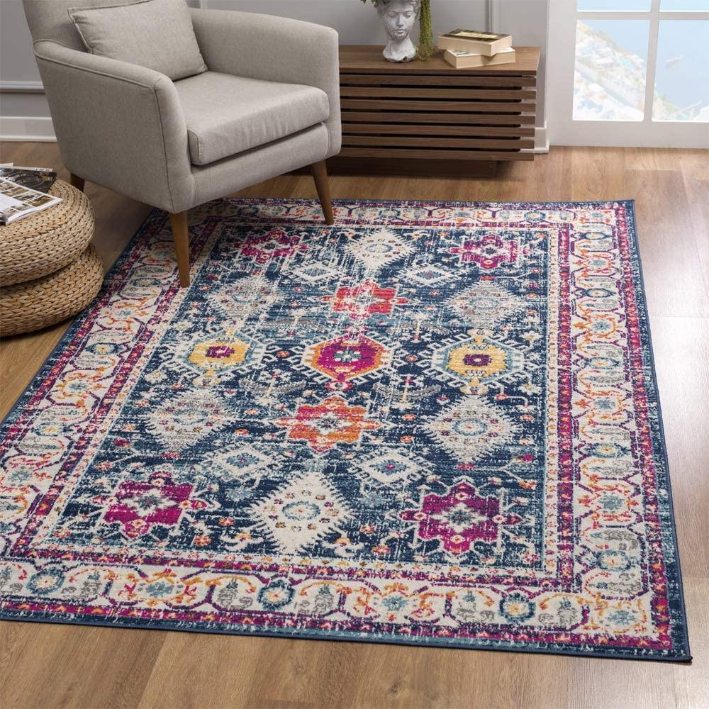 4’ x 6’ Navy Traditional Decorative Area Rug Navy. Picture 1