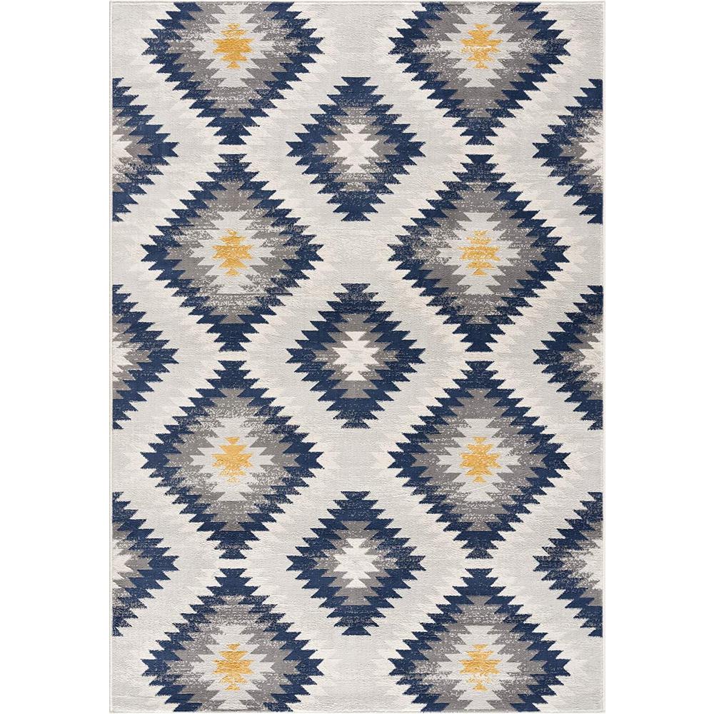 2’ x 4’ Blue and Gray Kilim Pattern Area Rug Blue. Picture 2