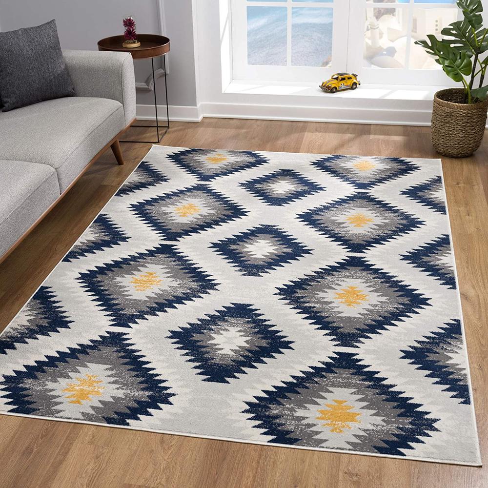 2’ x 8’ Blue and Gray Kilim Pattern Runner Rug Blue. Picture 3