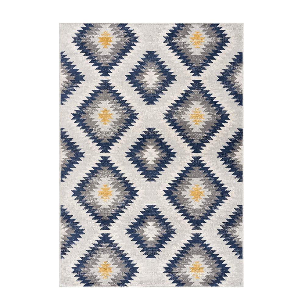 7’ x 10’ Blue and Gray Kilim Pattern Area Rug Blue. Picture 8