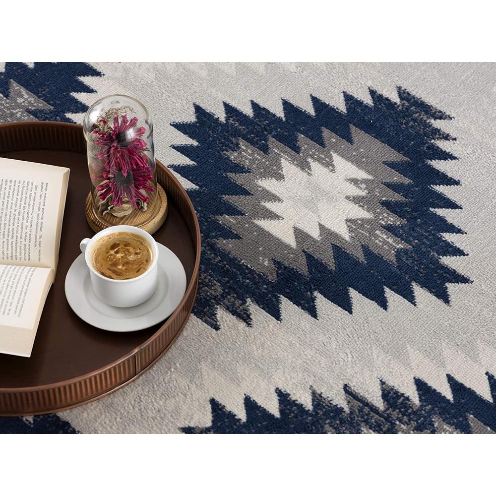 9’ x 13’ Blue and Gray Kilim Pattern Area Rug Blue. Picture 4