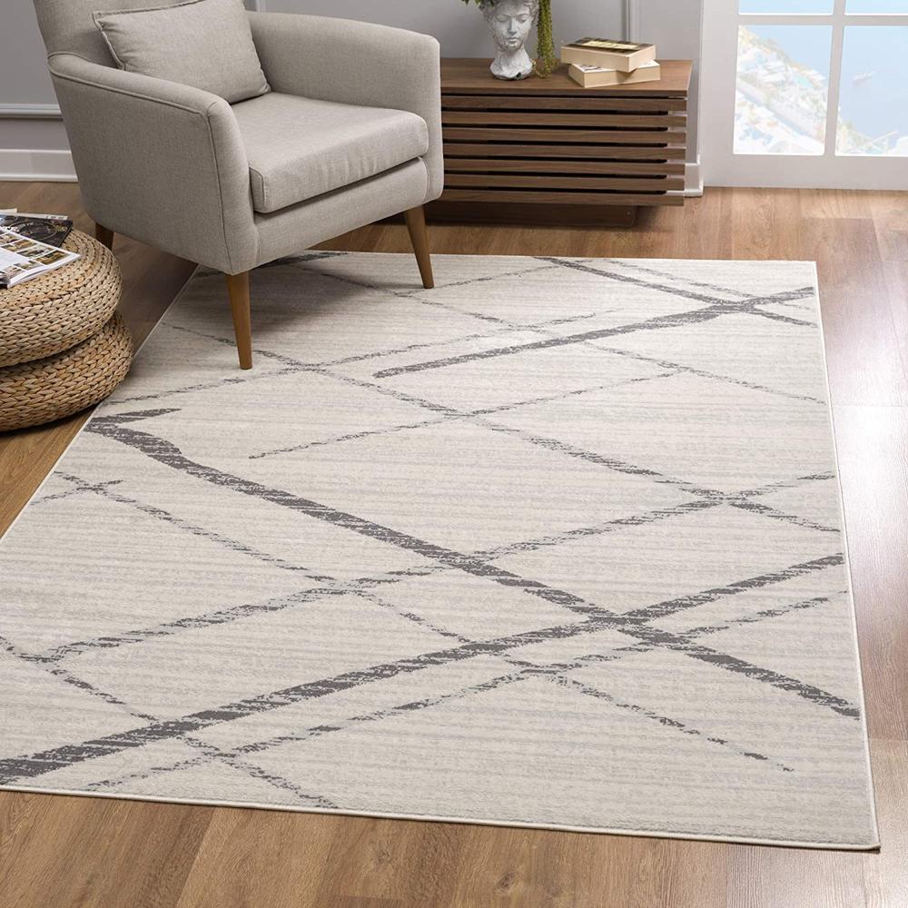 2’ x 4’ Gray Modern Abstract Pattern Area Rug Grey. Picture 1