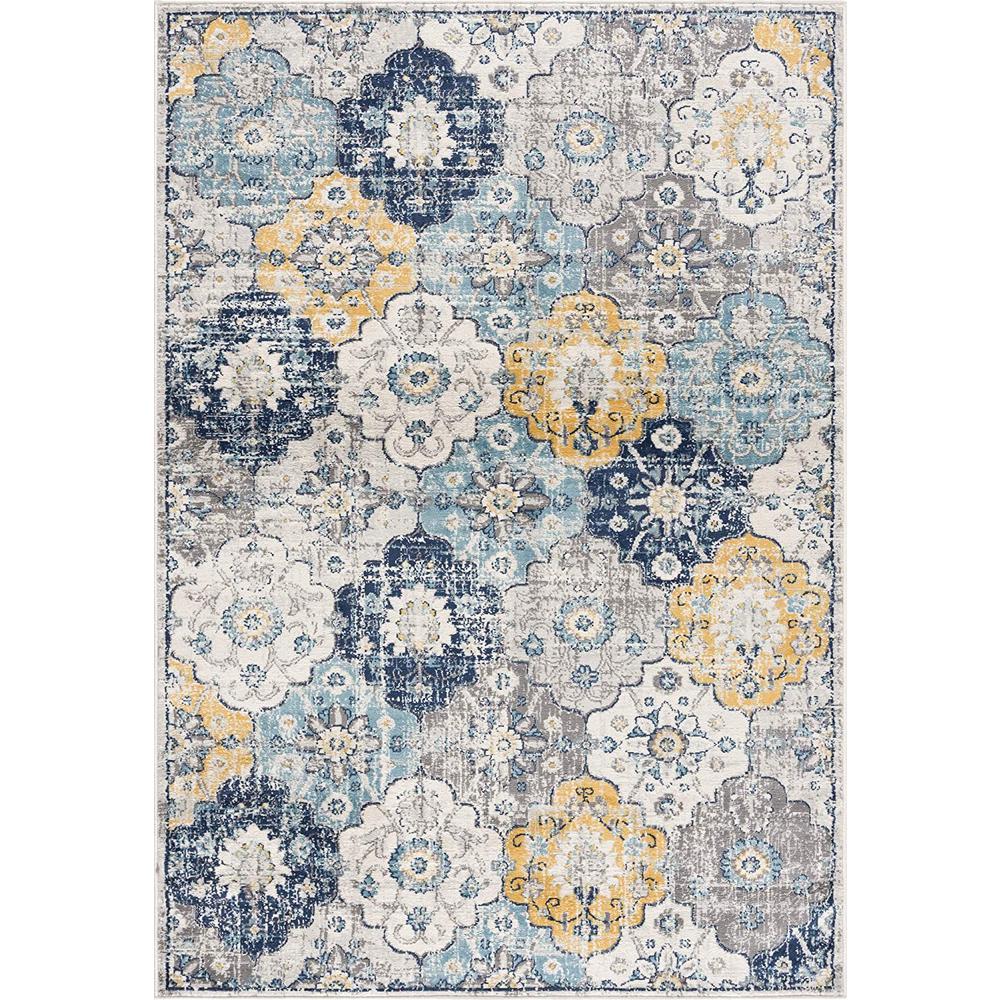 2’ x 4’ Blue Distressed Floral Area Rug Blue. Picture 2