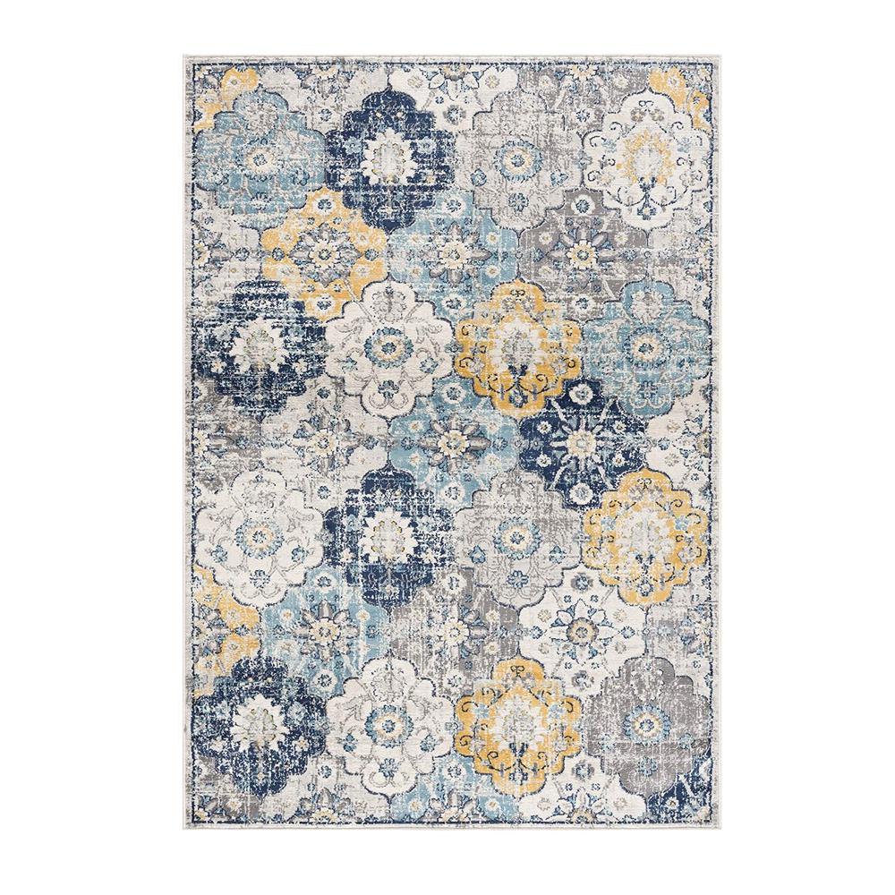2’ x 5’ Blue Distressed Floral Area Rug Blue. Picture 8