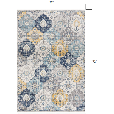2’ x 6’ Blue Distressed Floral Area Rug Blue. Picture 7