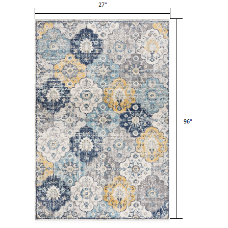 2’ x 8’ Blue Distressed Floral Runner Rug Blue. Picture 7
