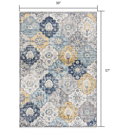 3’ x 5’ Blue Distressed Floral Area Rug Blue. Picture 7