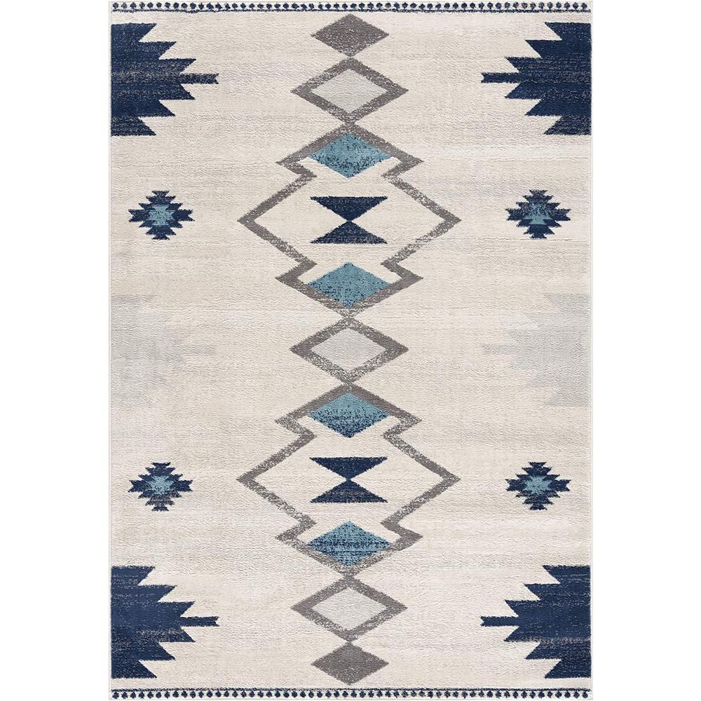 2’ x 10’ Navy and Ivory Tribal Pattern Runner Rug Cream. Picture 2