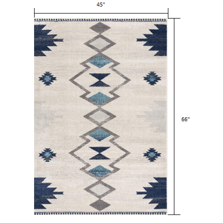 4’ x 6’ Navy and Ivory Tribal Pattern Area Rug Cream. Picture 7