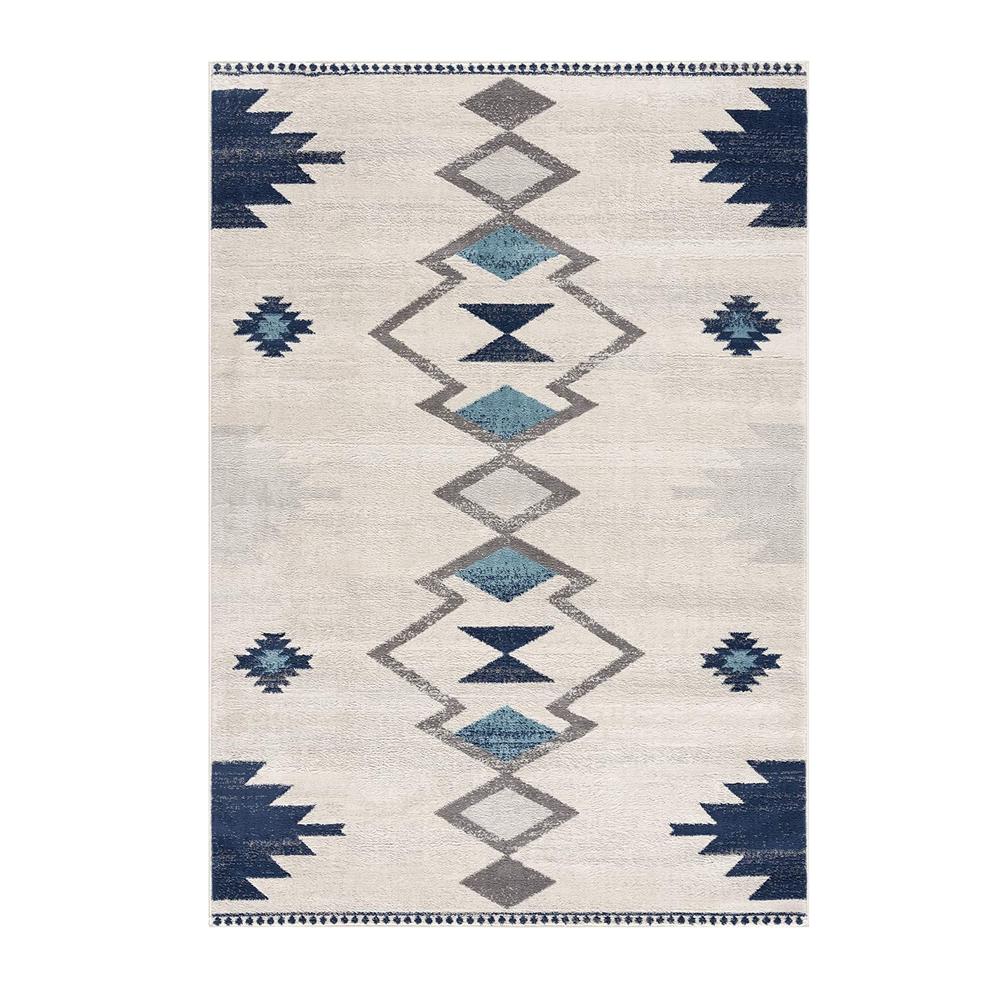 7’ x 10’ Navy and Ivory Tribal Pattern Area Rug Cream. Picture 8