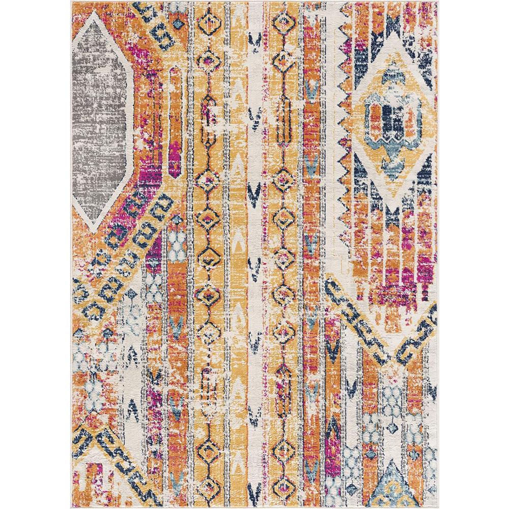 2’ x 10’ Gold and Ivory Distressed Tribal Runner Rug Multi. Picture 2