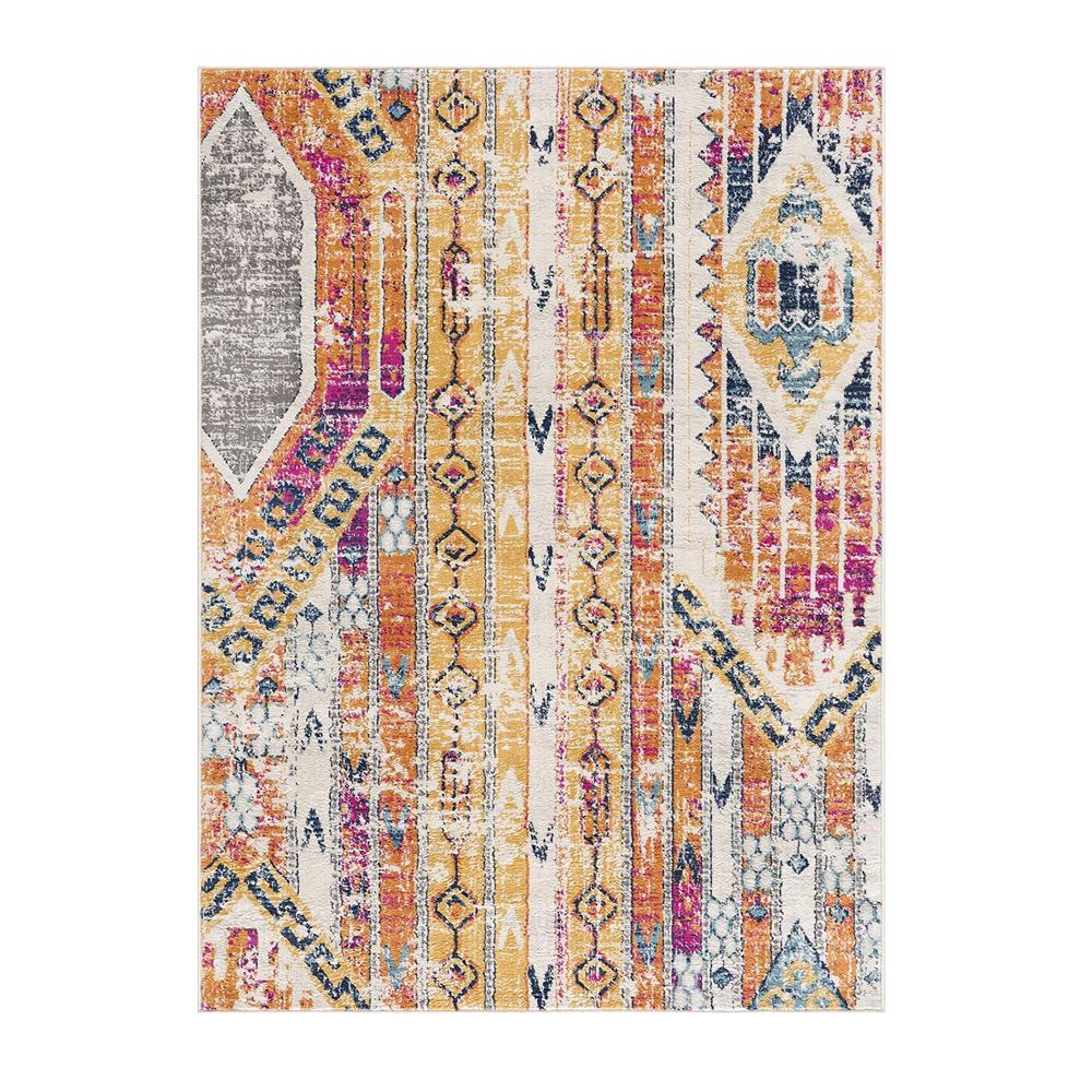 2’ x 10’ Gold and Ivory Distressed Tribal Runner Rug Multi. Picture 7