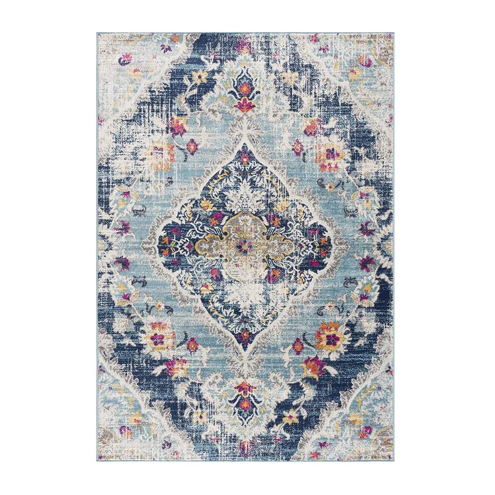 2’ x 15’ Blue Distressed Medallion Runner Rug Blue. Picture 8