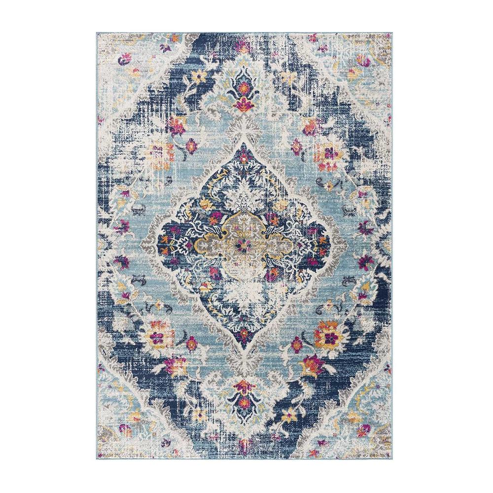 2’ x 20’ Blue Distressed Medallion Runner Rug Blue. Picture 8