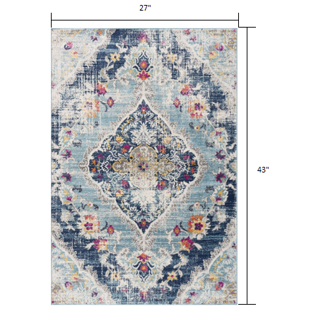 2’ x 4’ Blue Distressed Medallion Area Rug Blue. Picture 7