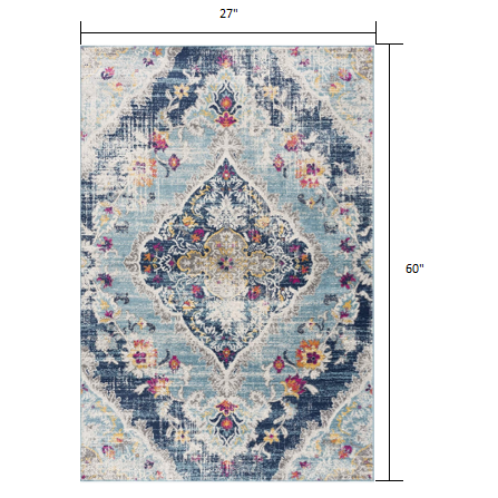 2’ x 5’ Blue Distressed Medallion Area Rug Blue. Picture 7