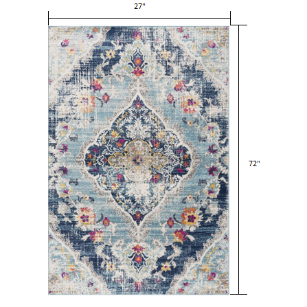 2’ x 6’ Blue Distressed Medallion Area Rug Blue. Picture 7