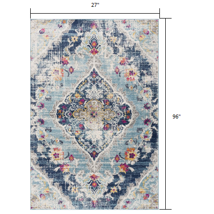 2’ x 8’ Blue Distressed Medallion Runner Rug Blue. Picture 7