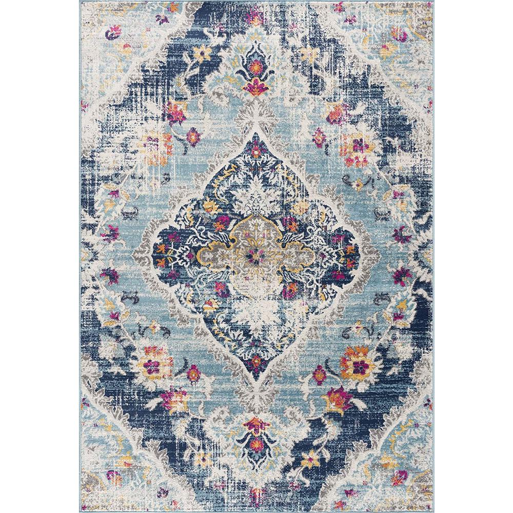 4’ x 6’ Blue Distressed Medallion Area Rug Blue. Picture 2