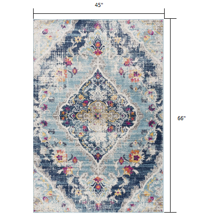 4’ x 6’ Blue Distressed Medallion Area Rug Blue. Picture 7