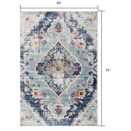 5’ x 8’ Blue Distressed Medallion Area Rug Blue. Picture 7