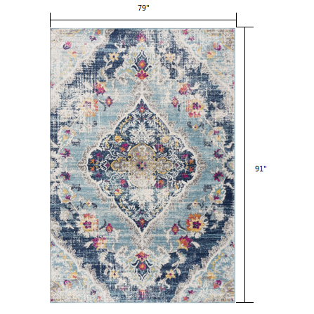 7’ x 10’ Blue Distressed Medallion Area Rug Blue. Picture 7