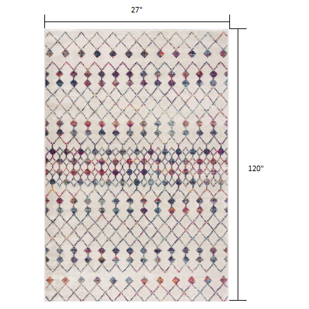 2’ x 10’ White Modern Geometric Grid Runner Rug Cream. Picture 7