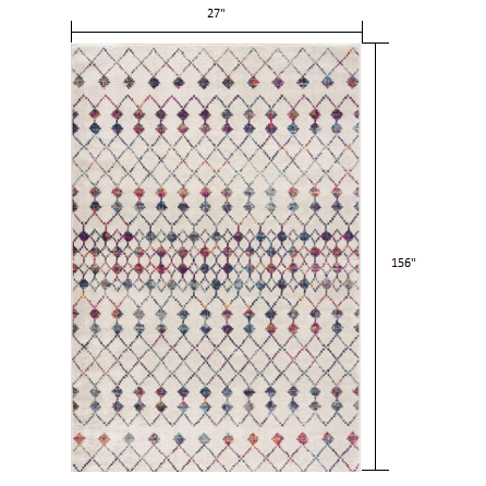 2’ x 13’ White Modern Geometric Grid Runner Rug Cream. Picture 7