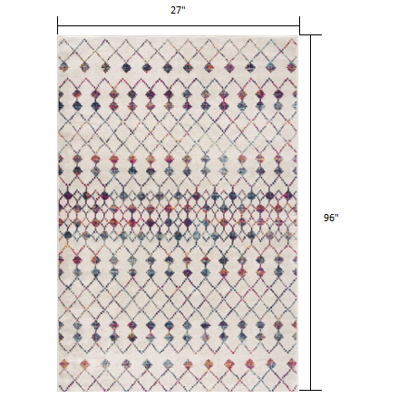 2’ x 8’ White Modern Geometric Grid Runner Rug Cream. Picture 7
