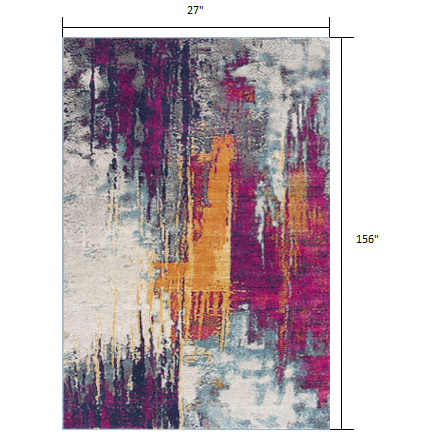 2’ x 13’ Gray and Magenta Abstract Runner Rug Multi. Picture 7